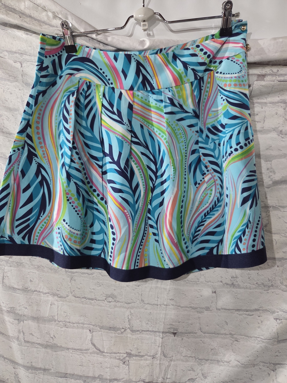 Lilly Pulitzer Sea Me Print Teal & Navy Wave-Print Circle Silk Skirt